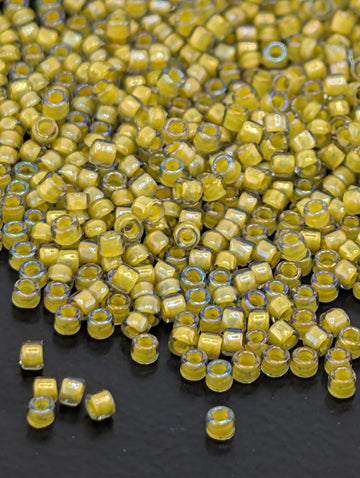 Inside-Color Luster Black Diamond/Opaque Yellow-Lined Size 15/0 Toho Round 2.5" tube | Japanese Seed Beads | Bead Weaving Embroidery Supply