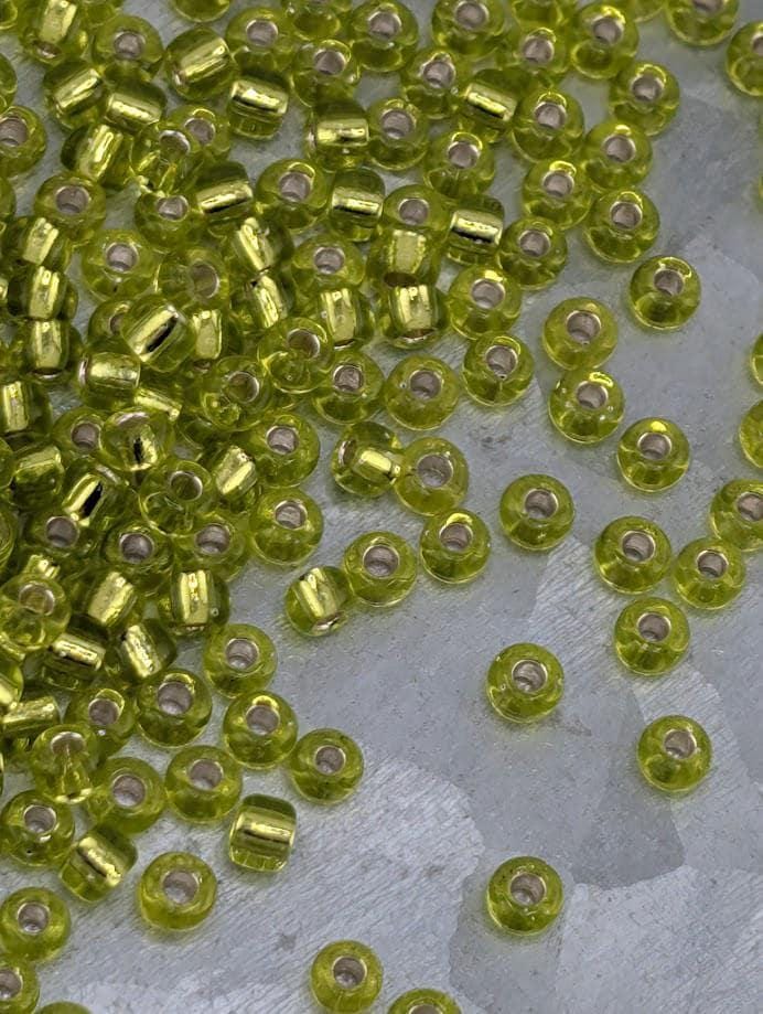 Lime Green Translucent Silver Lined Miyuki Rocaille Size 8/0 (20g pkg)