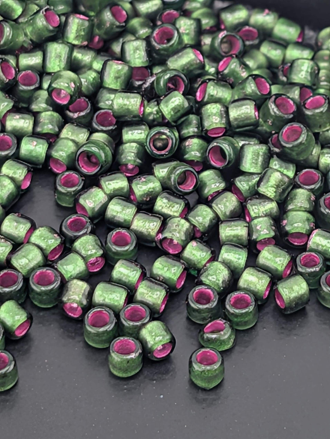 Dyed Silver-Lined Pink Frosted Olivine Size 8/0 Toho Round 2.5" tube