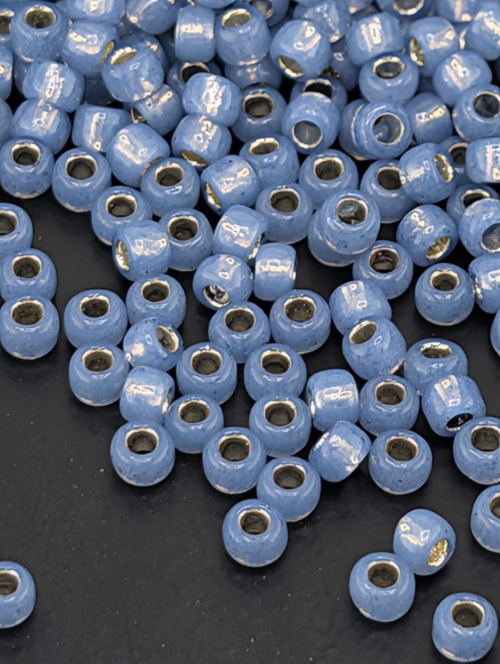 Silver-Lined Milky Montana Blue Size 8/0 Toho Round 2.5" tube