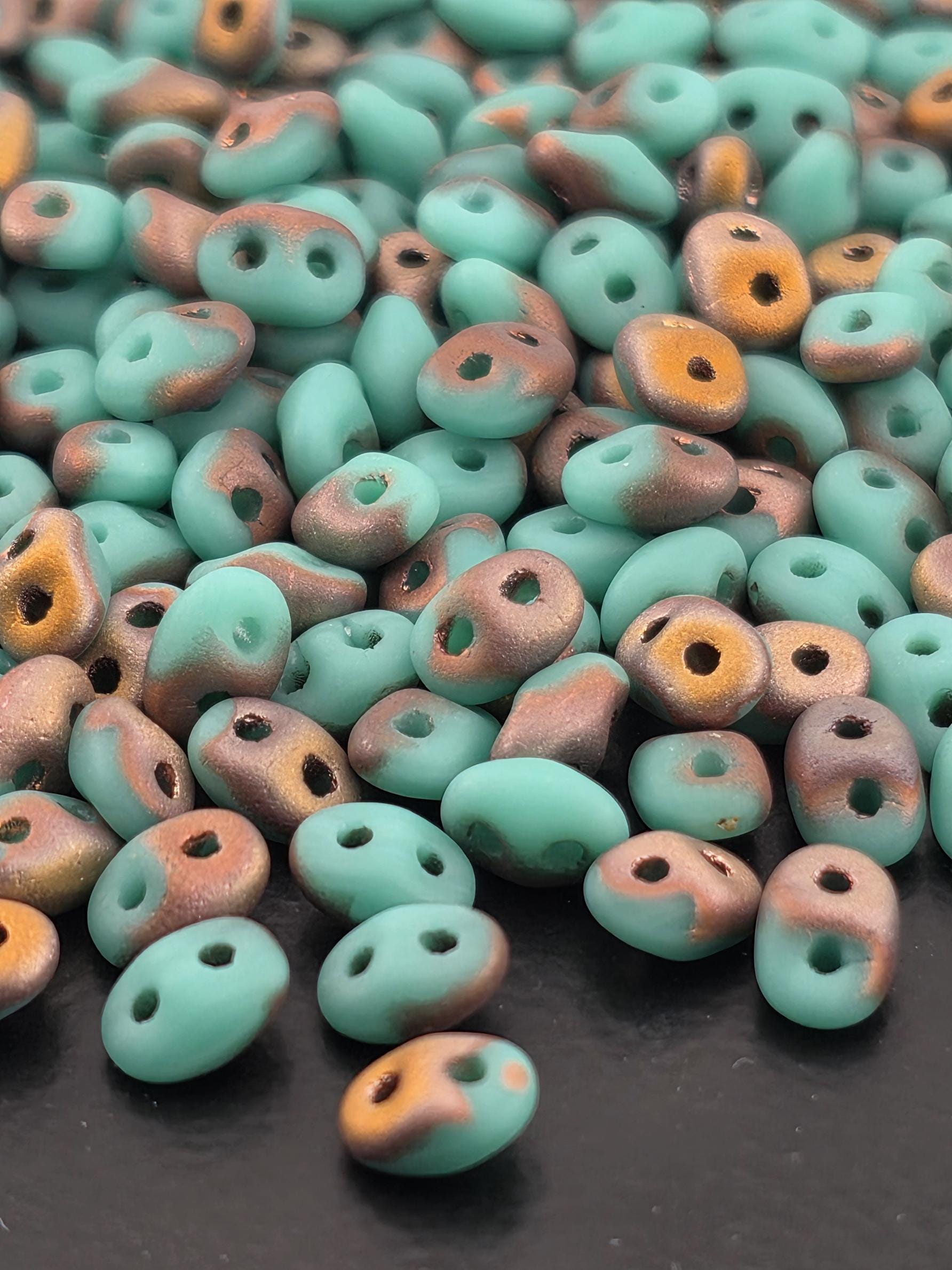 SuperDuo Beads: Apollo Turquoise Blue-Green (5x2mm, 7g) | Japanese Seed Beads | Bead Weaving Embroidery Supply | DIY Jewelry