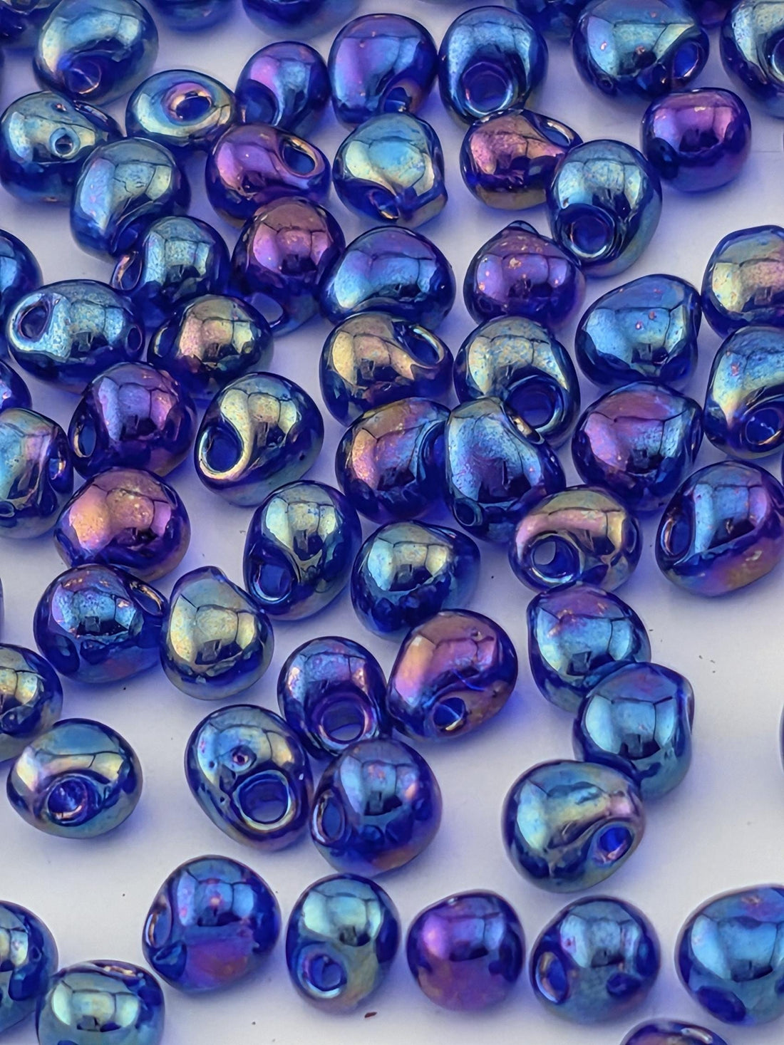 Miyuki Drop Beads: Cobalt Blue Rainbow Finish (3.4mm, 15g Pack)