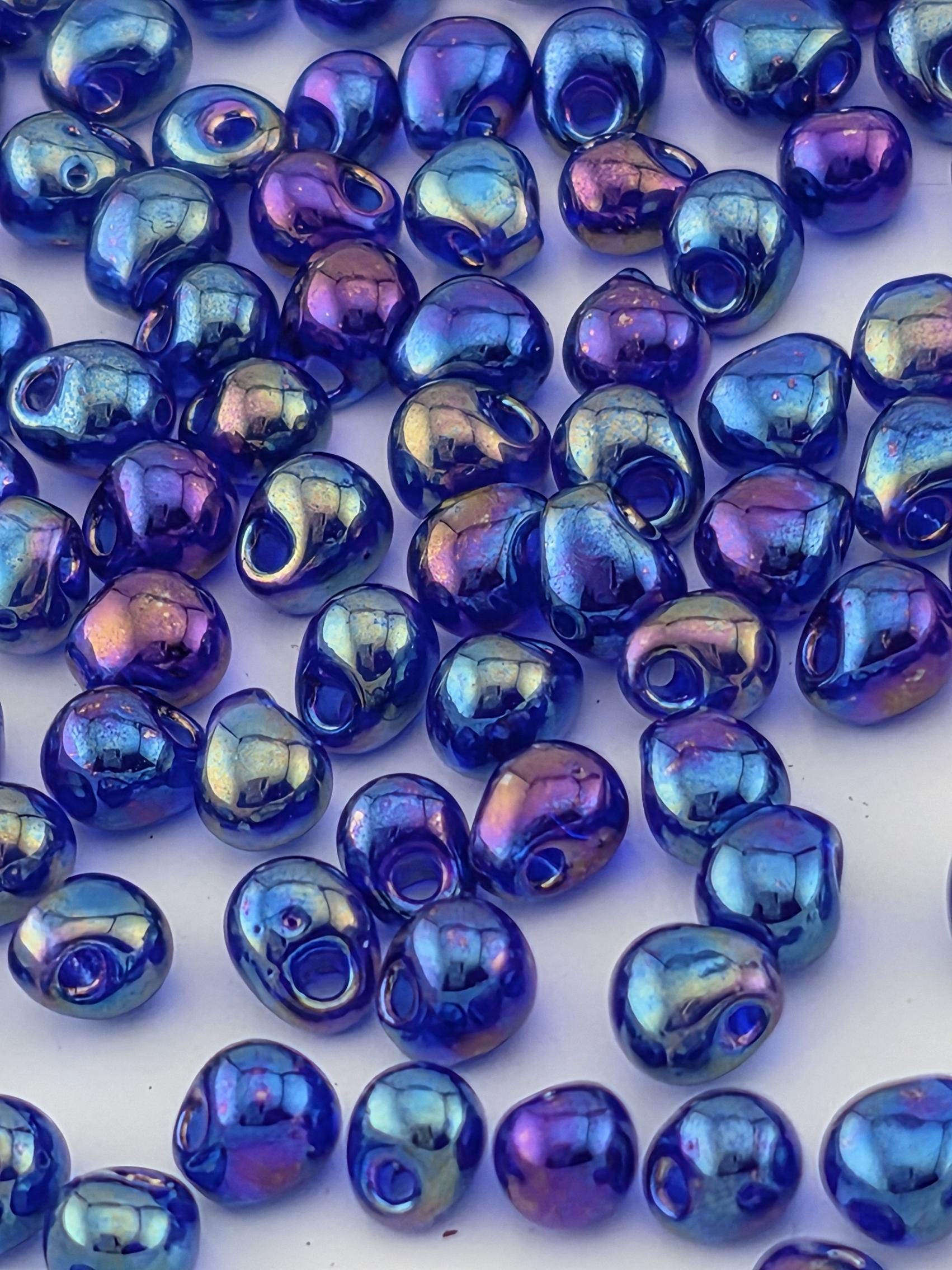 Miyuki Drop Beads: Cobalt Blue Rainbow Finish (3.4mm, 15g Pack)