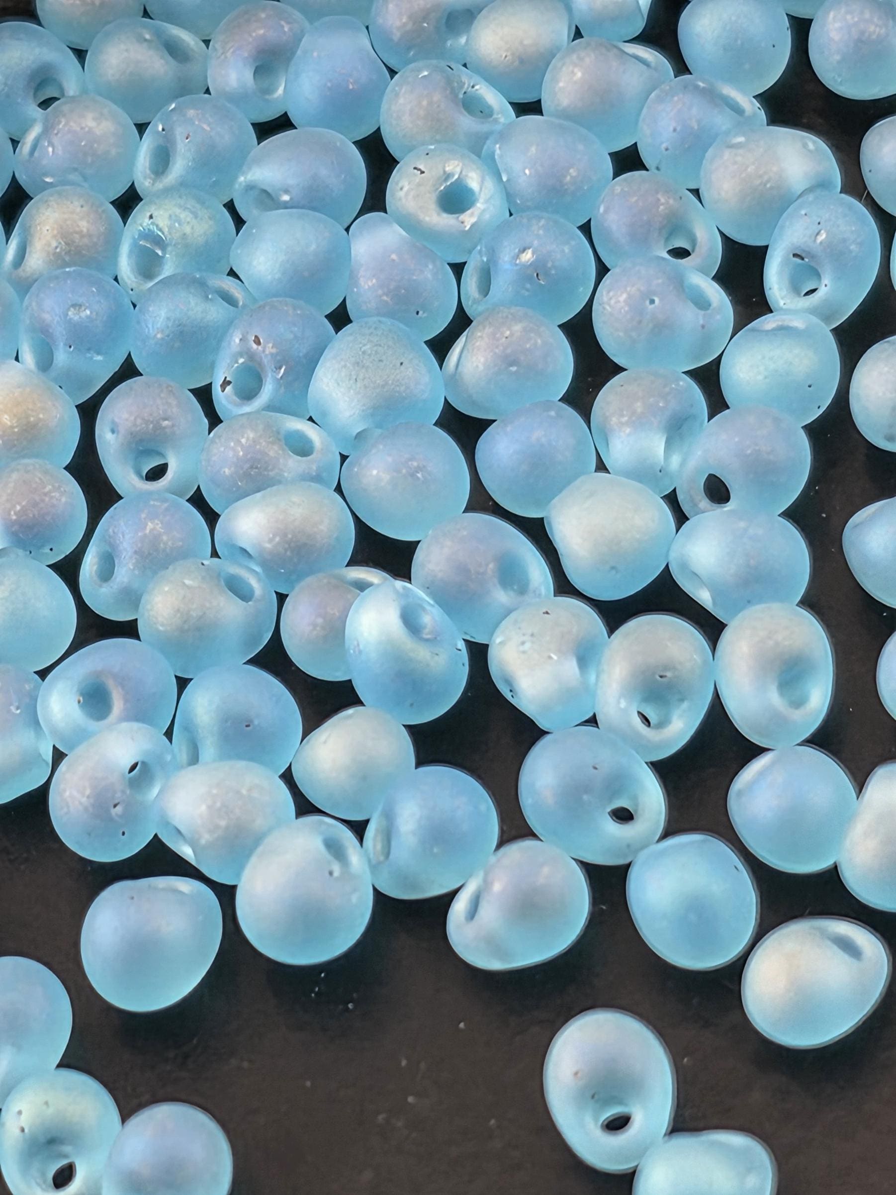 Blue Topaz Miyuki Drop Beads - Matte Translucent with Rainbow Sheen, 3.4mm, 15g