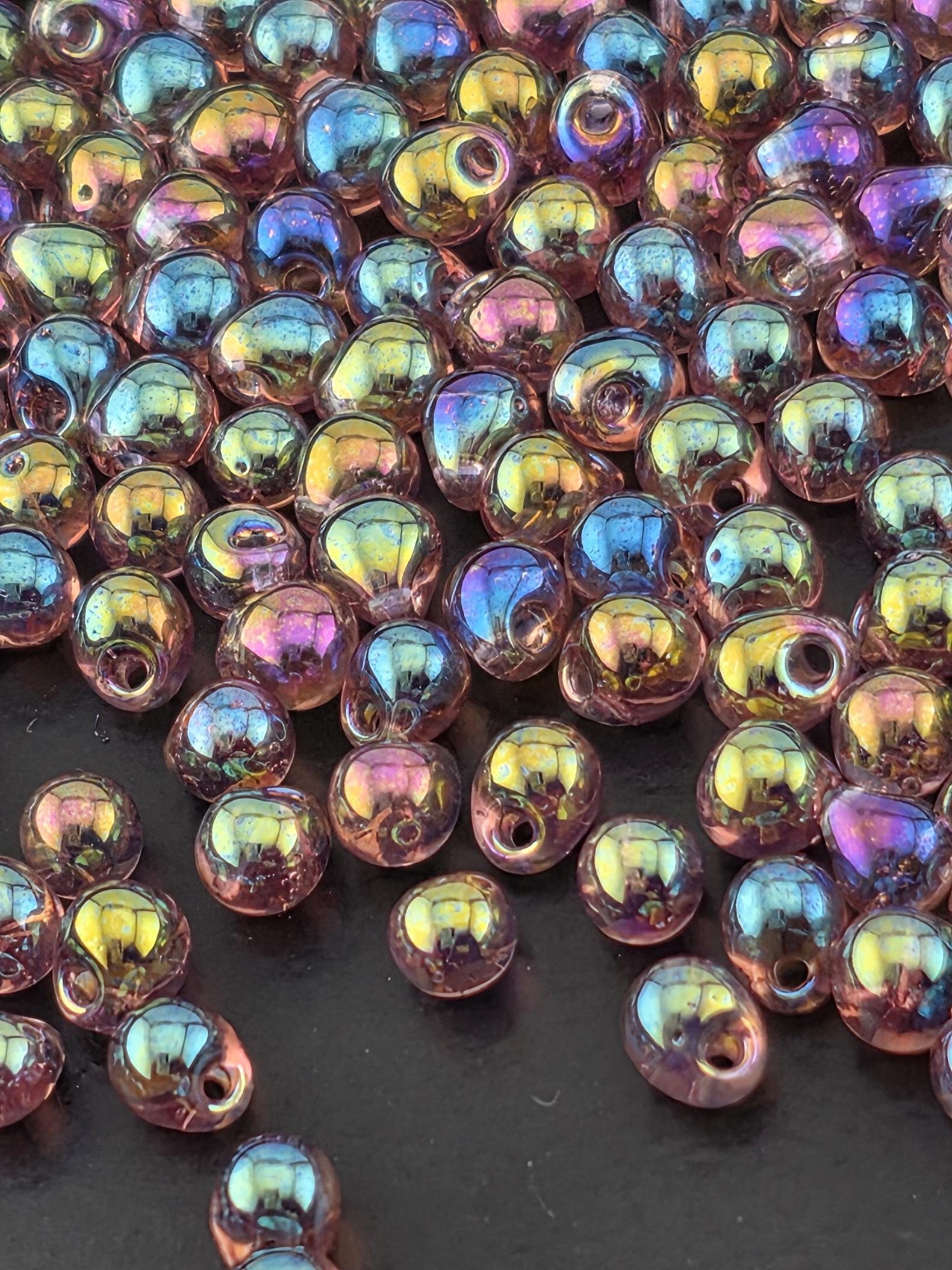 Miyuki Drop Beads: Light Amethyst with Rainbow Finish - 3.4mm, 15g