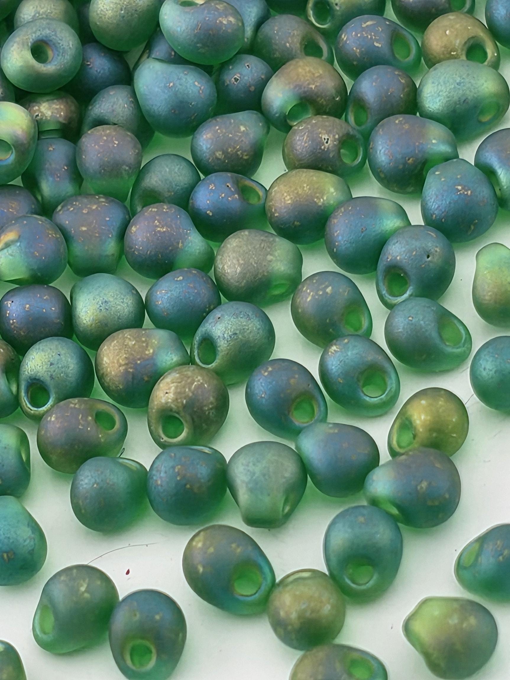 Miyuki Drop Beads: Green Matte Translucent - Rainbow Effect, 3.4mm, 15g