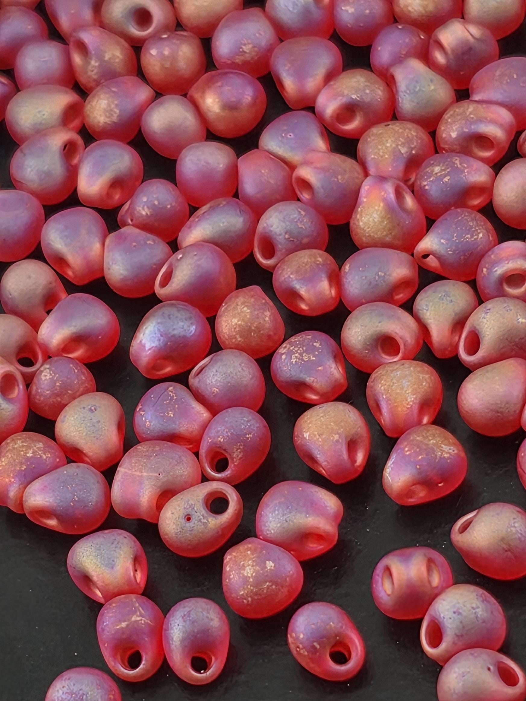 Red Miyuki Drop Beads - Translucent Matte Rainbow, 3.4mm, 15g