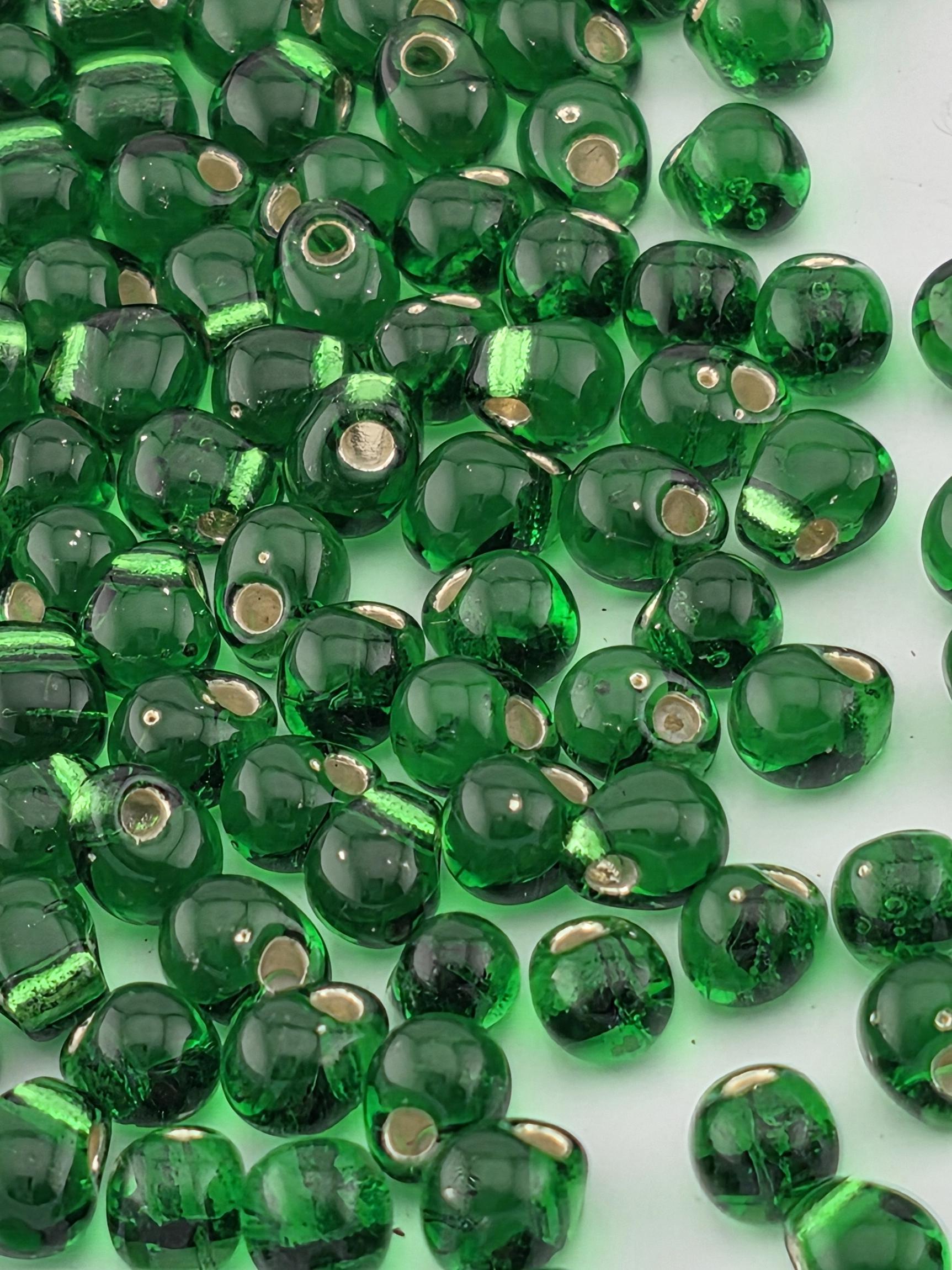 Kelly Green Miyuki Drop Beads, Translucent Silver-Lined (3.4mm, 15g)