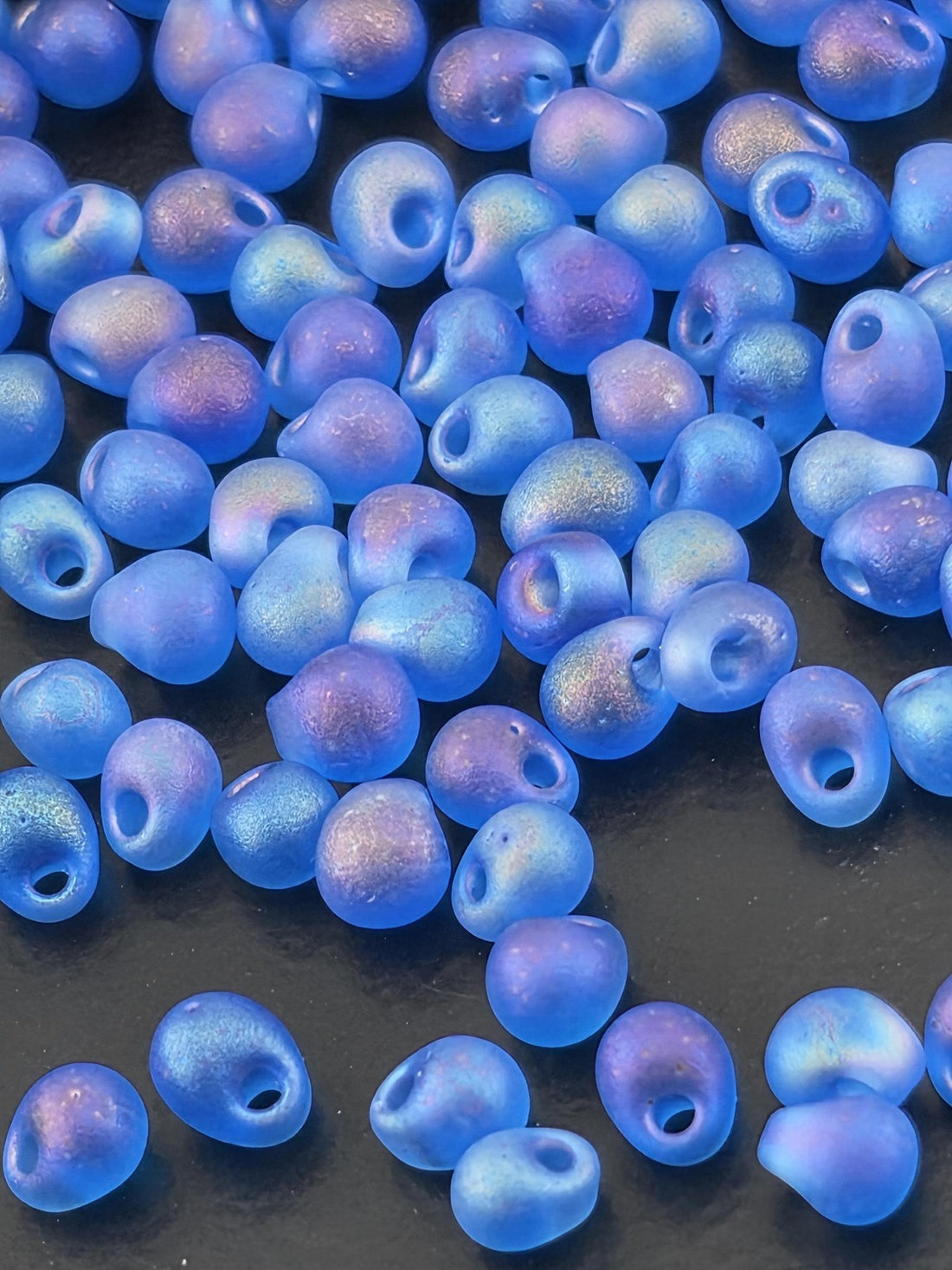 Sapphire Blue Miyuki Drop Beads: 3.4mm Matte Rainbow, 15g Pack