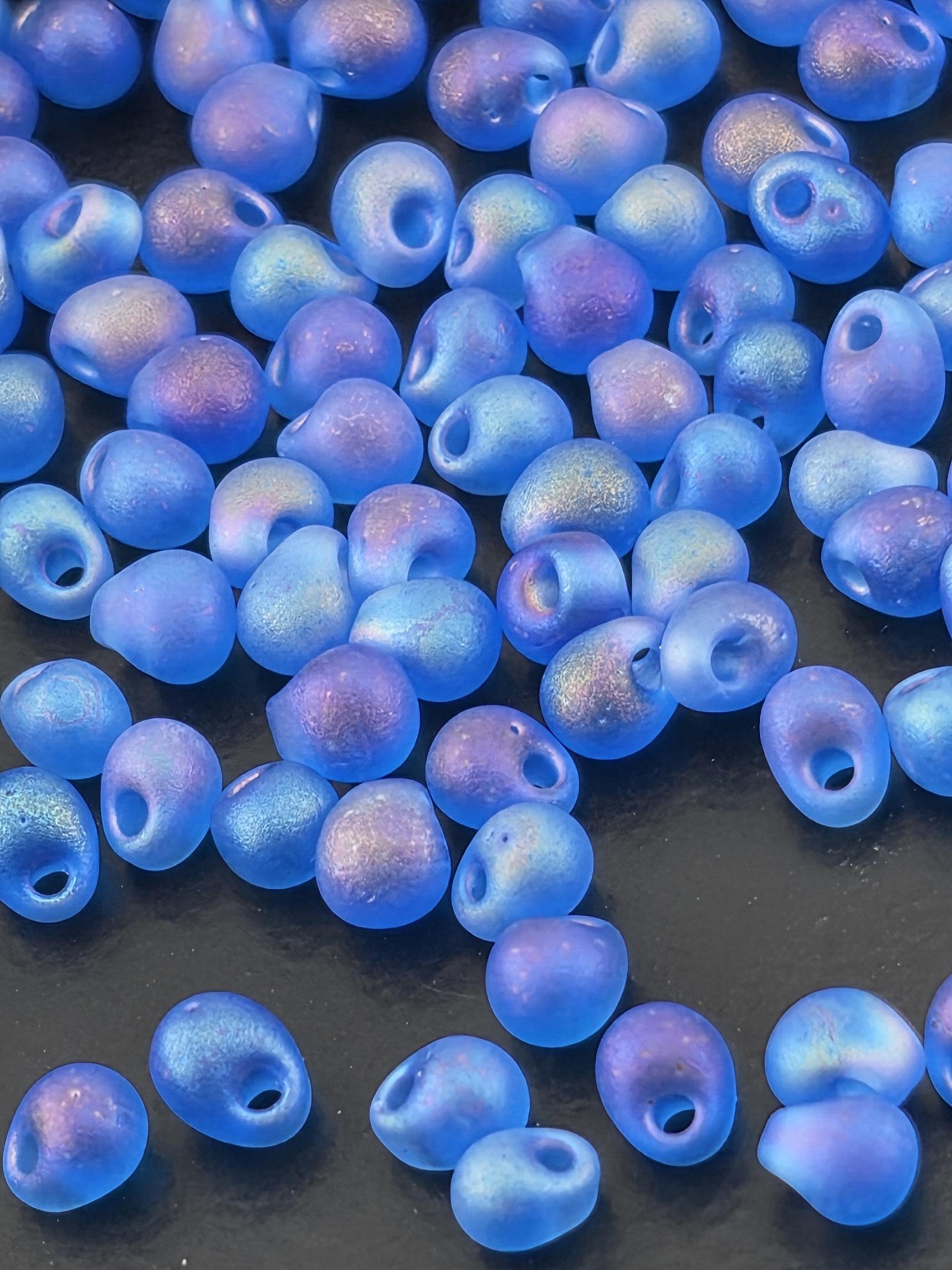 Sapphire Blue Miyuki Drop Beads: 3.4mm Matte Rainbow, 15g Pack