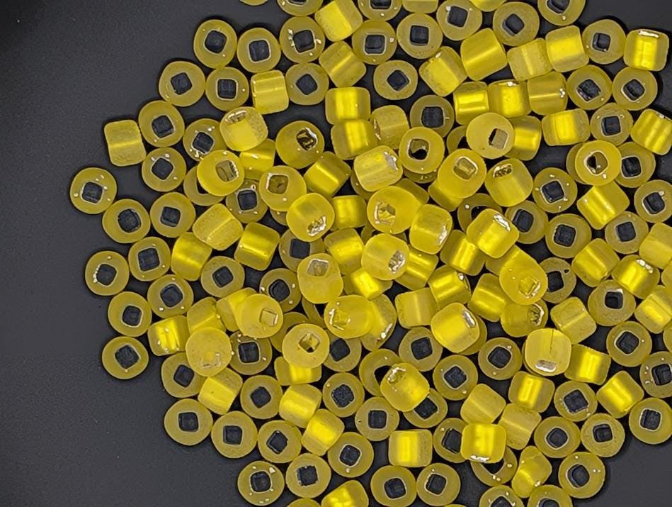 Matsuno Seed Beads Size 6: Translucent Matte Yellow, Silver Lined 15g