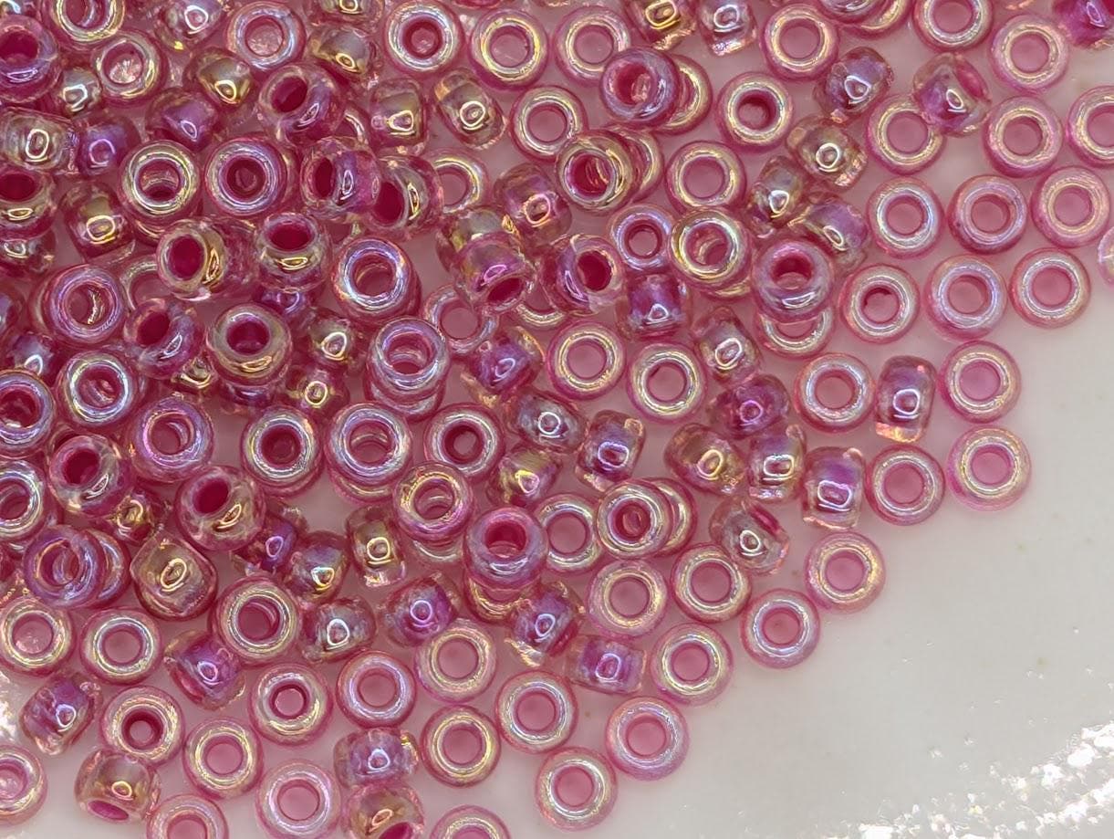 Miyuki Rocailles Beads: Candle Lit Pink 11/0 - Inside Color Lined, 20g | Japanese Seed Beads | Bead Weaving Embroidery Supply | DIY Jewelry