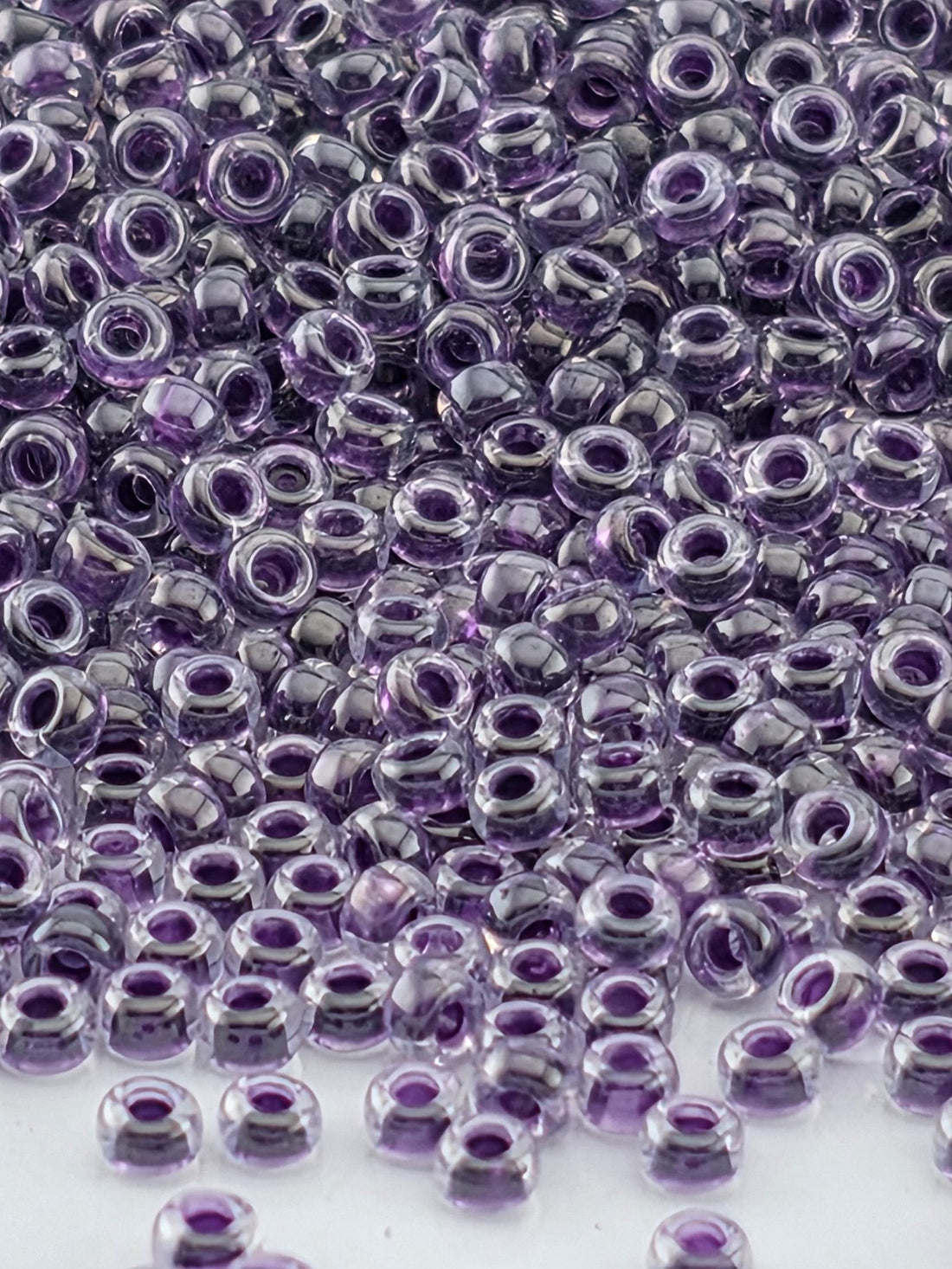 Miyuki Rocailles Beads: Crystal Clear with Purple Lining - 11/0, 20g