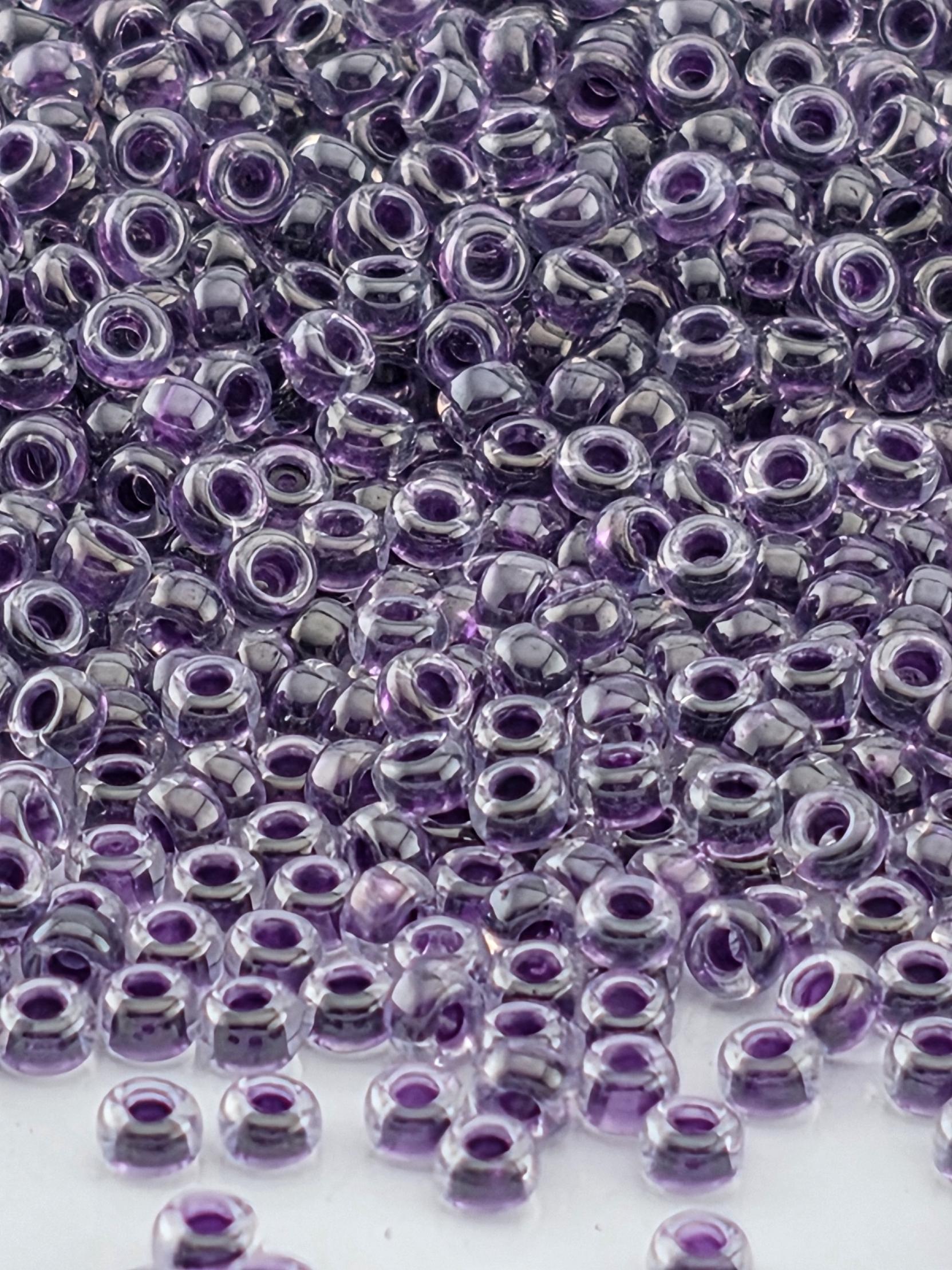 Miyuki Rocailles Beads: Crystal Clear with Purple Lining - 11/0, 20g