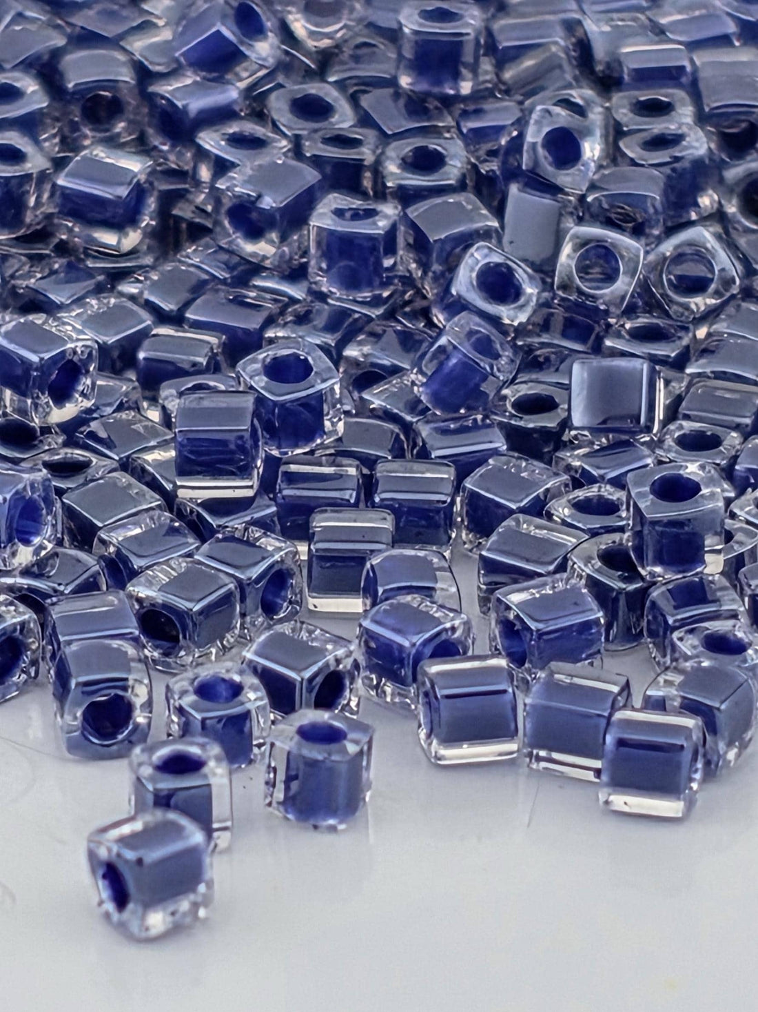 Miyuki Square/Cubes Crystal/Cobalt Blue Inside Color Lined Sparkle Size 1.5mm