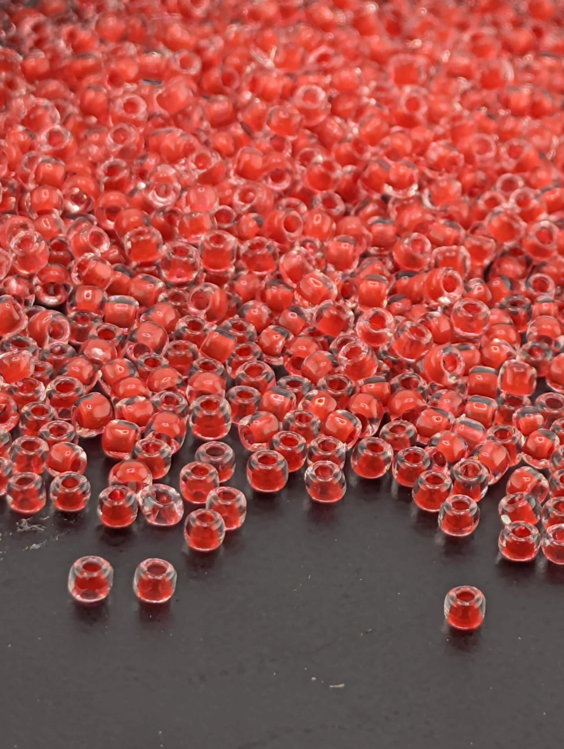 Matsuno Seed Beads: Translucent Inside Dyed Red - 11/0 Round Glass | Japanese Seed Beads | Bead Weaving Embroidery Supply | DIY Jewelry