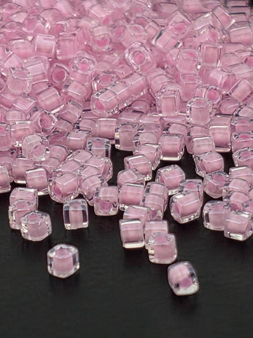 Miyuki Square/Cubes Crystal/Pink Inside Color Lined Sparkle Size 1.5mm