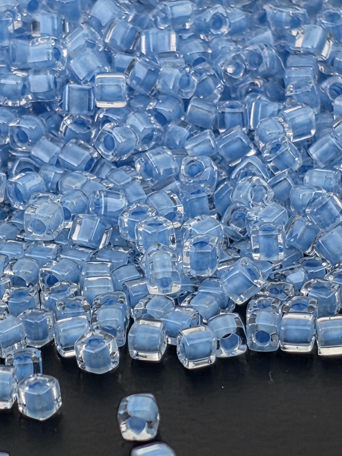 Miyuki Square/Cubes Crystal/Faded Denim Inside Color Lined Sparkle Size 1.5mm