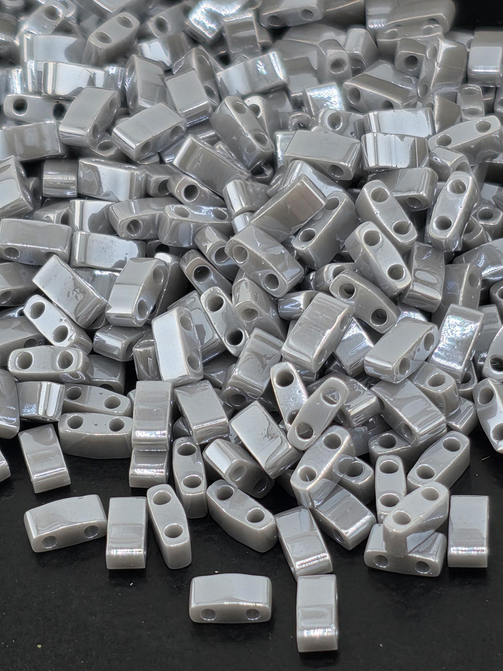 Miyuki Half Tila Beads Dark Grey Opaque Luster Glass Beading Supply Jewelry Making Material Premium Quality Components Bracelet Design Elements Flat Rectangle Shape Japanese Beadwork Precision Crafting Project DIY Accessories Handmade