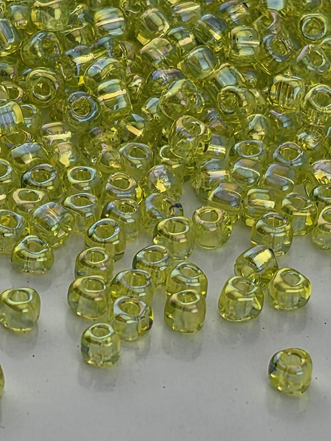 Lime Green Translucent Rainbow Miyuki Triangle Size 10/0 (15g Pkg) | Japanese Seed Beads | Bead Weaving Embroidery Supply | DIY Jewelry