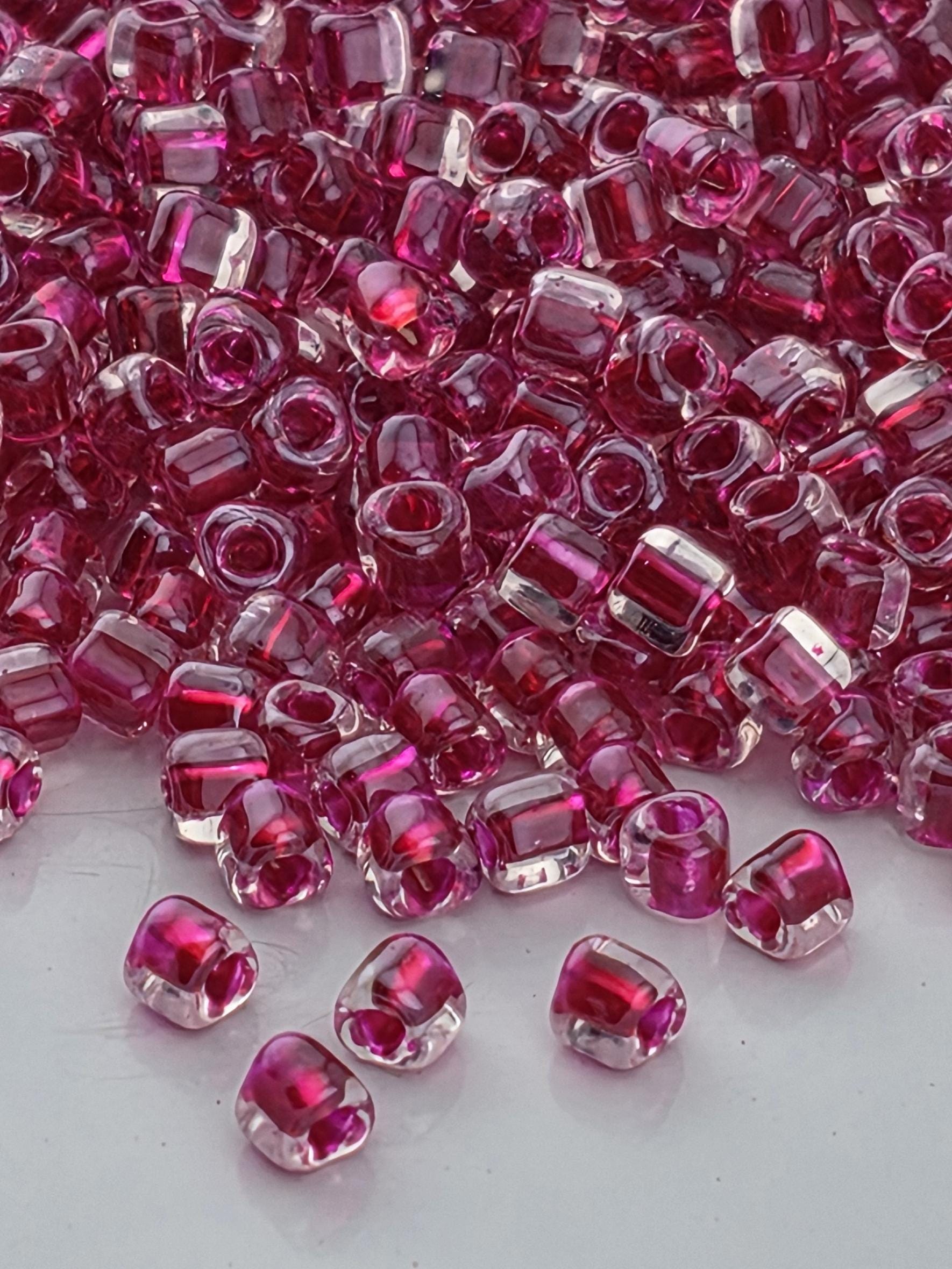 Crystal/Raspberry Inside Color Lined Miyuki Triangle Size 10/0 (15g Pkg) | Japanese Seed Beads | Bead Weaving Embroidery Supply