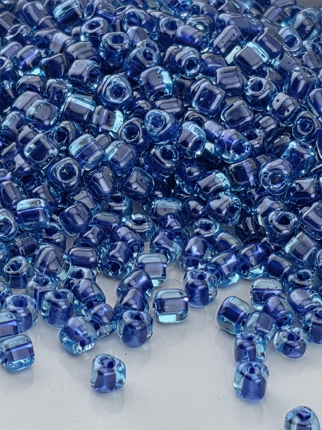 Lt Blue/Dark Blue Inside Color Lined Miyuki Triangle Size 10/0 (15g Pkg) | Japanese Seed Beads | Bead Weaving Embroidery Supply