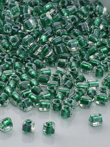 Crystal/Green Inside Color Lined Miyuki Triangle Size 10/0 (15g Pkg) | Japanese Seed Beads | Bead Weaving Embroidery Supply | DIY Jewelry
