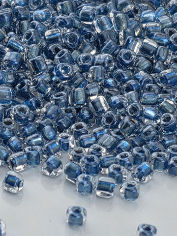 Crystal/Darkturq Blue Inside Color Lined Sparkle Miyuki Triangle Size 10/0 (15g Pkg)