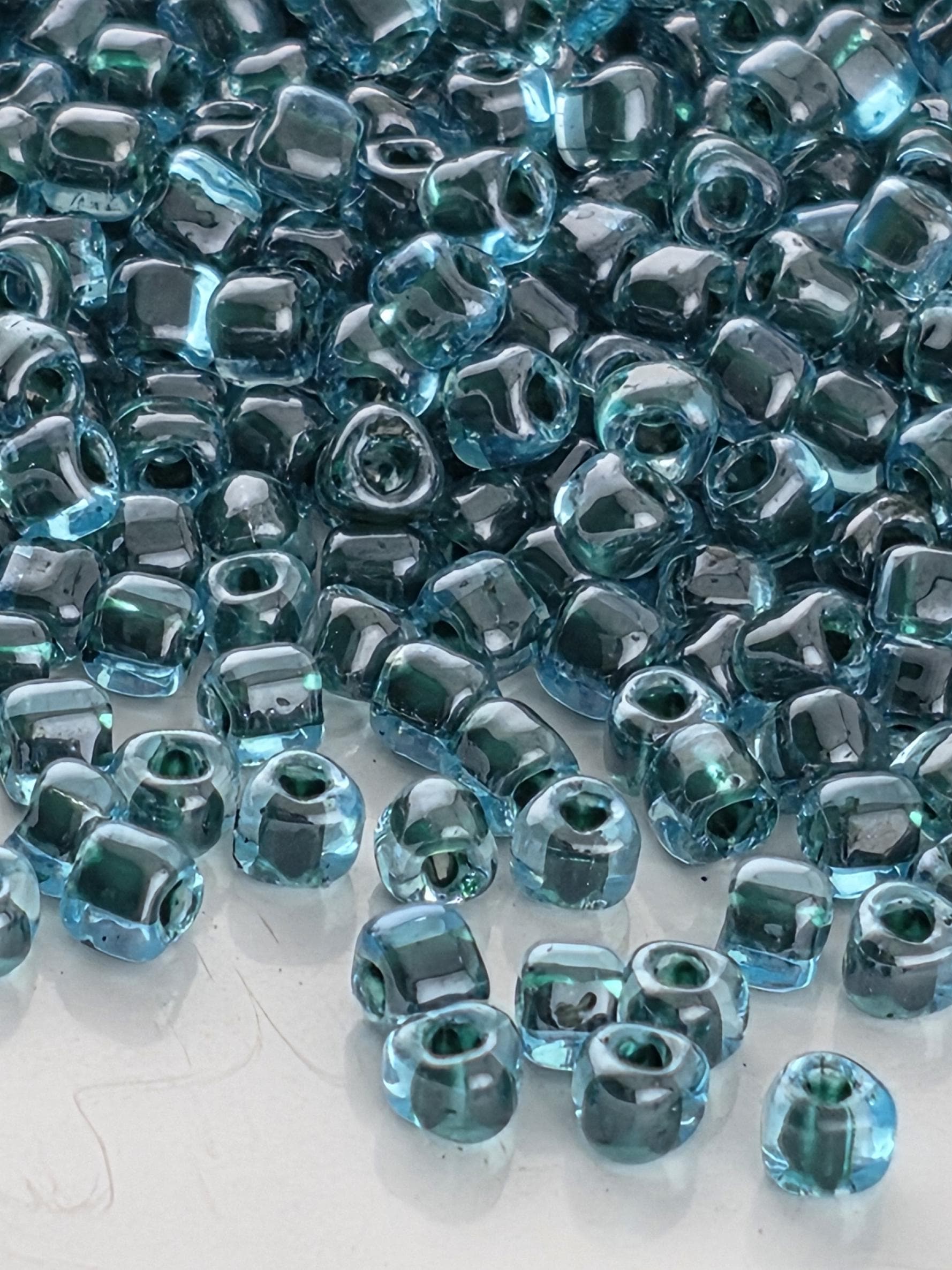 Lt Blue/Dark Teal Inside Color Lined Miyuki Triangle Size 10/0 (15g Pkg) | Japanese Seed Beads | Bead Weaving Embroidery Supply