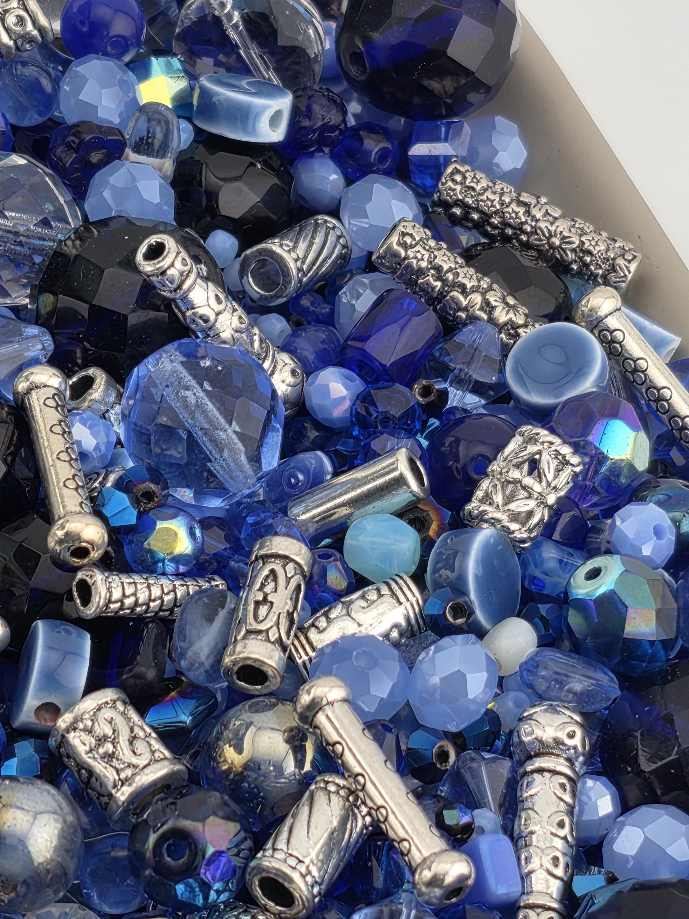 Icy Moonlight Blue and White Bead Soup Mix - Frosted Glass, Unique Shapes | Jewelry Making Bracelet Supply | Learise Curated Mix
