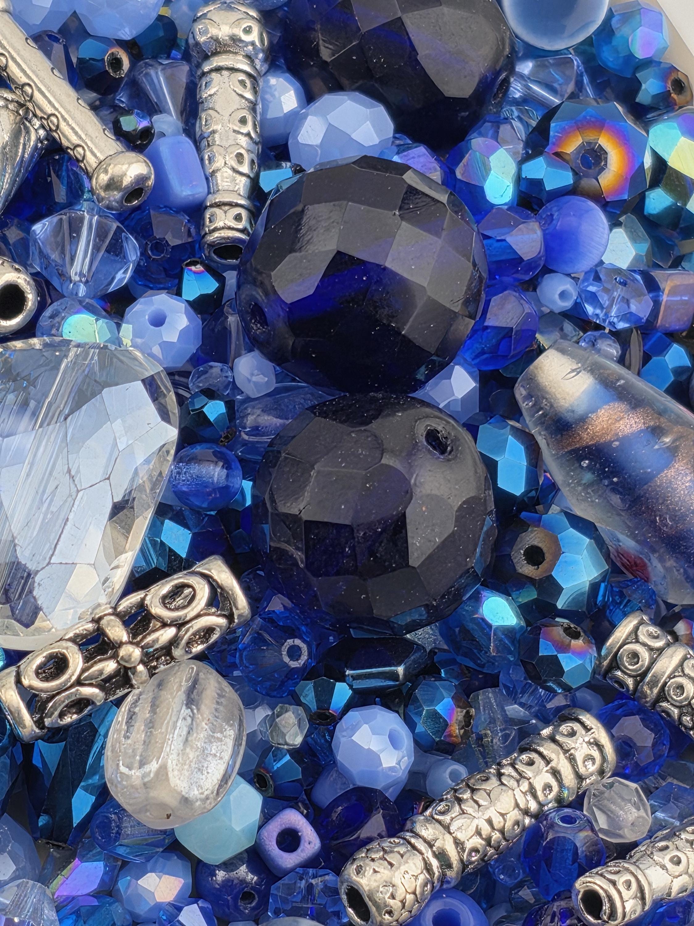 Icy Moonlight Blue and White Bead Soup Mix - Frosted Glass, Unique Shapes | Jewelry Making Bracelet Supply | Learise Curated Mix