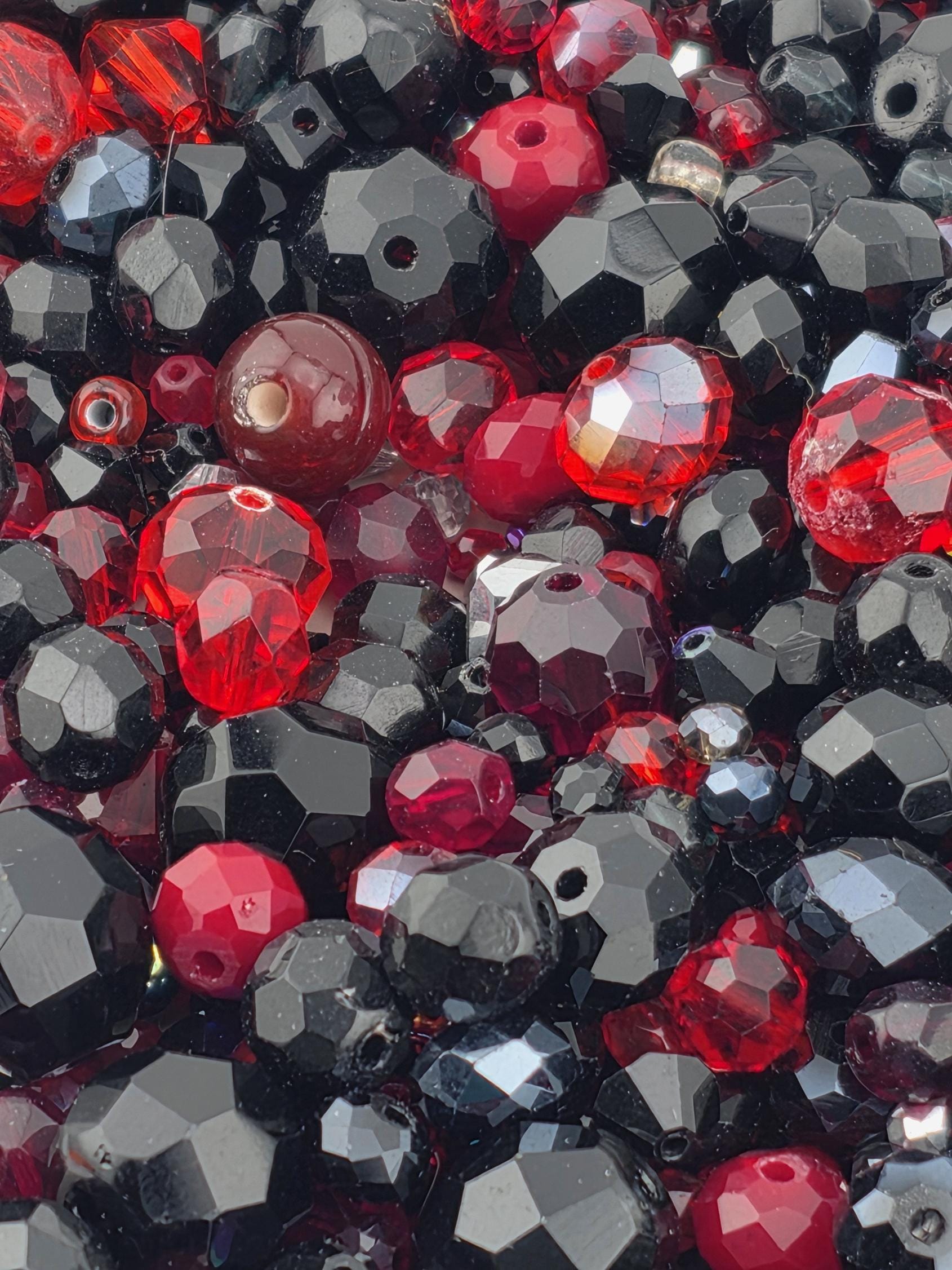 Midnight Flame Glass Beads, Red and Black Mix (Faceted Czech Bead Soup) | Jewelry Making Bracelet Supply | Learise Curated Mix