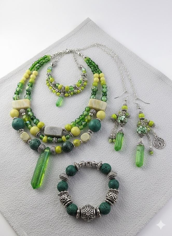 Craft Bead Mix, Gemstone Soup, Wasabi & Citrus (2oz Semi-Precious Lot) | Jewelry Making Bracelet Supply | Learise Curated Mix