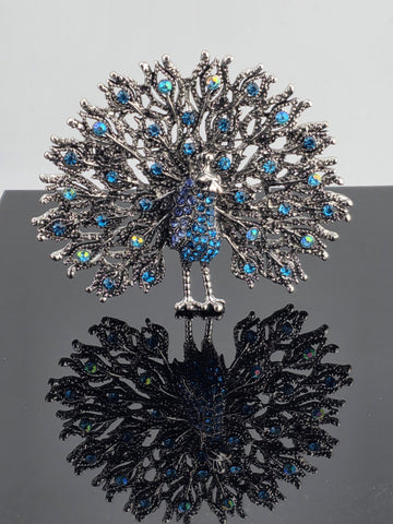 Nature-Inspired Peacock Brooch Pin, Colorful Enamel (Silver Plated, Rhinestones) | Handmade Pin | Jacket Scarf Hat Accessory | Gift Idea