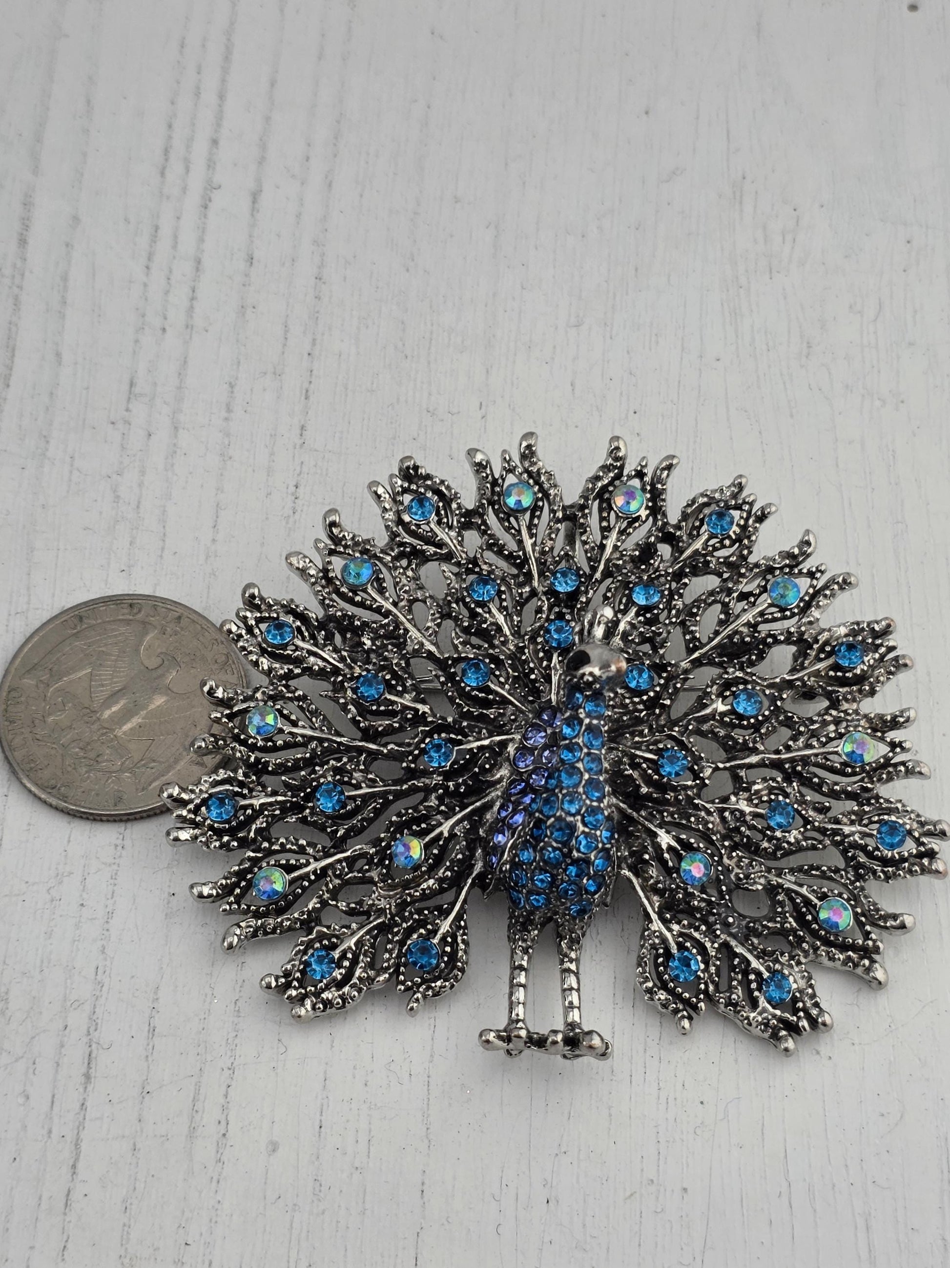 Nature-Inspired Peacock Brooch Pin, Colorful Enamel (Silver Plated, Rhinestones) | Handmade Pin | Jacket Scarf Hat Accessory | Gift Idea