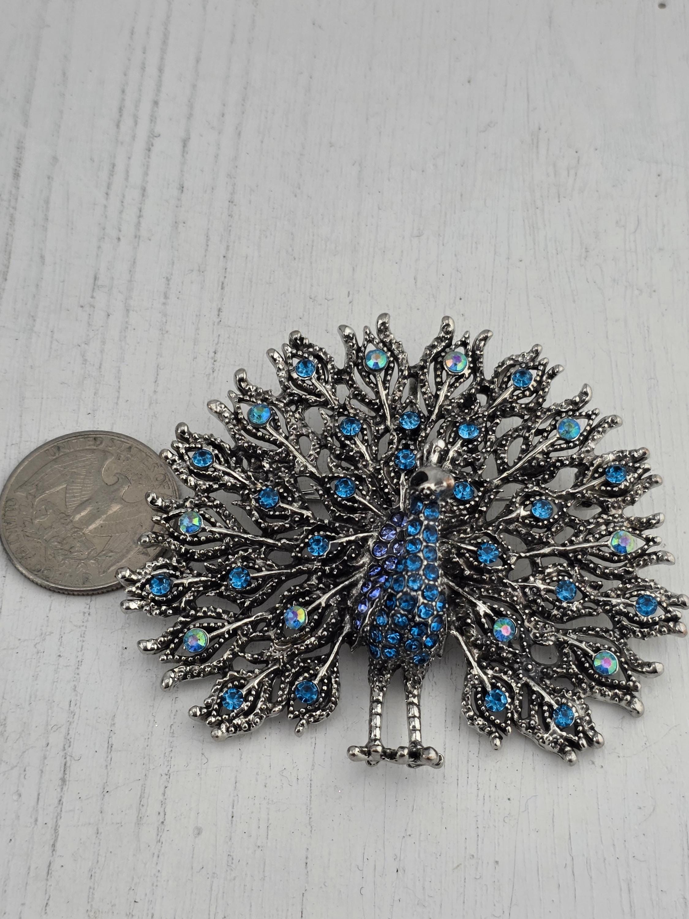 Nature-Inspired Peacock Brooch Pin, Colorful Enamel (Silver Plated, Rhinestones) | Handmade Pin | Jacket Scarf Hat Accessory | Gift Idea