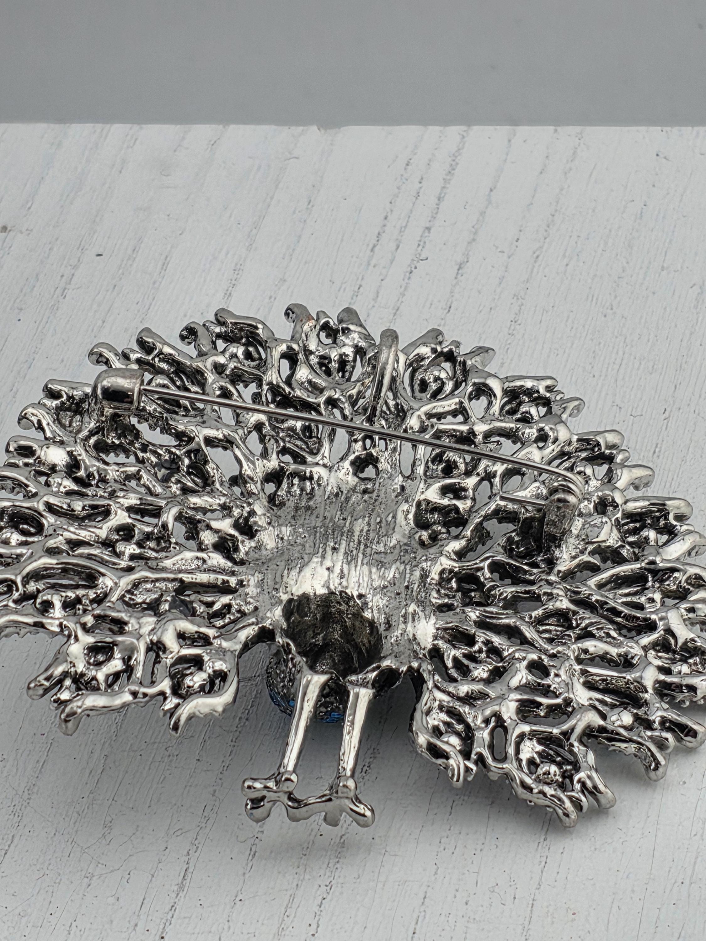 Nature-Inspired Peacock Brooch Pin, Colorful Enamel (Silver Plated, Rhinestones)