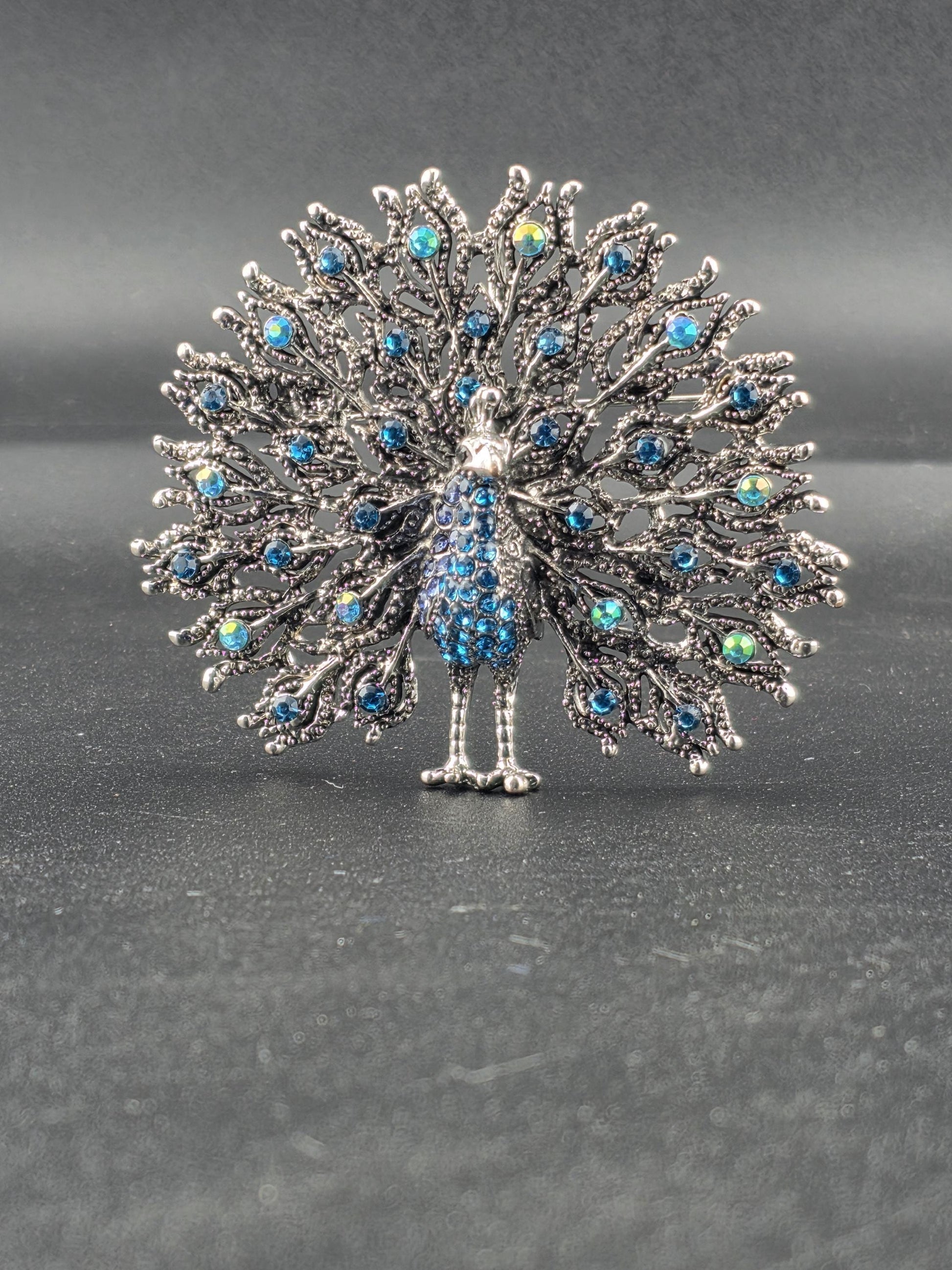 Nature-Inspired Peacock Brooch Pin, Colorful Enamel (Silver Plated, Rhinestones) | Handmade Pin | Jacket Scarf Hat Accessory | Gift Idea