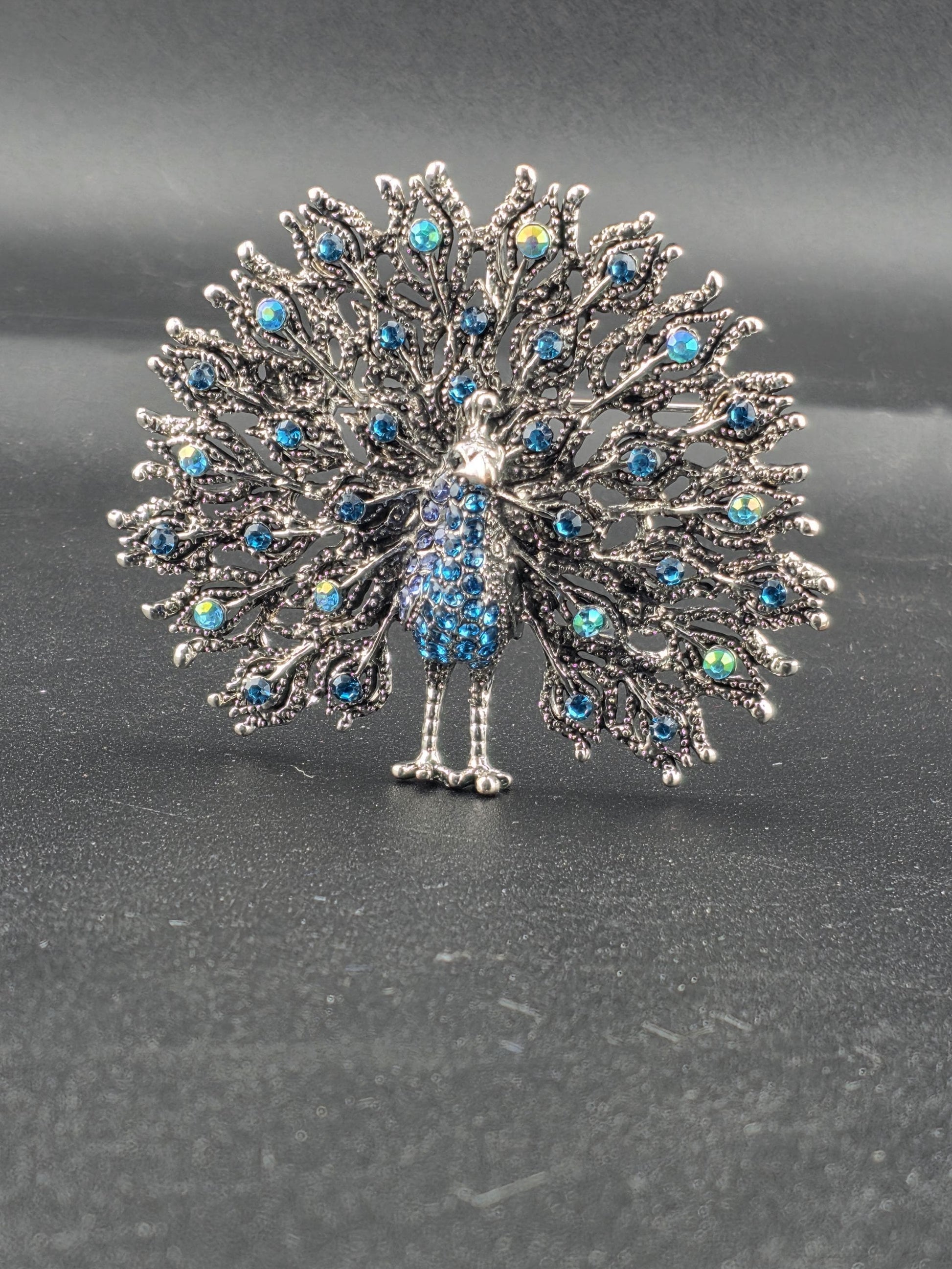 Nature-Inspired Peacock Brooch Pin, Colorful Enamel (Silver Plated, Rhinestones) | Handmade Pin | Jacket Scarf Hat Accessory | Gift Idea