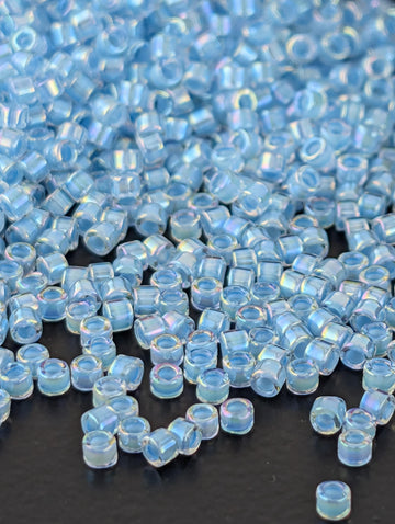 DB0057:Crystal/Sky Blue Inside Color Lined Rainbow Miyuki Delica (Size 11, 7 grams, ~1400 beads)