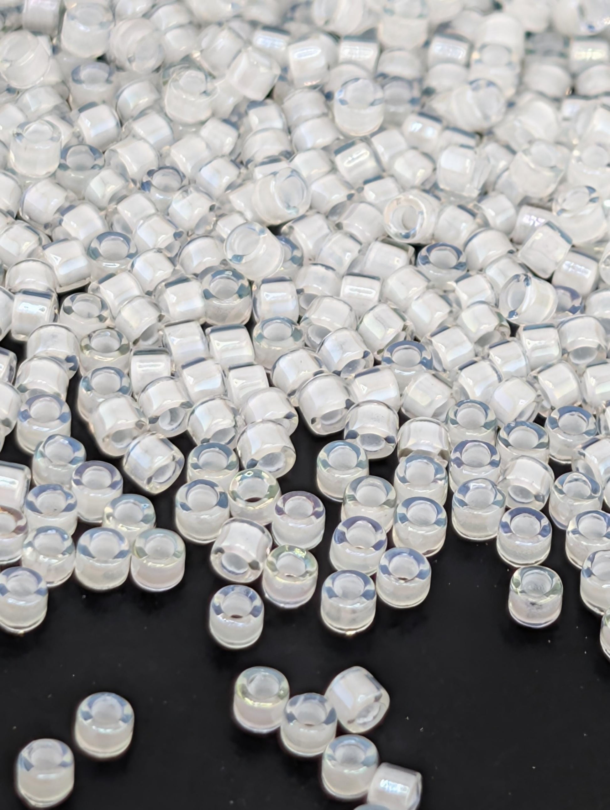 DB0066:Crystal/White Inside Color Lined Sparkle Miyuki Delica (Size 11, 7 grams, ~1400 beads)