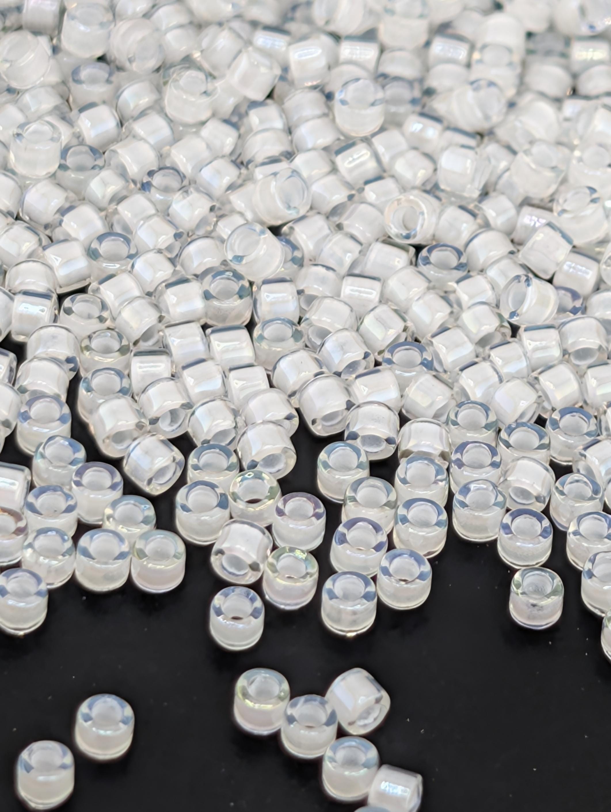 DB0066:Crystal/White Inside Color Lined Sparkle Miyuki Delica (Size 11, 7 grams, ~1400 beads)