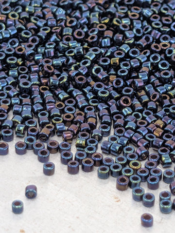 DB0002 Metallic Dark Blue Iris Miyuki Delica Beads (Size 11, 7 grams, ~1400 beads)
