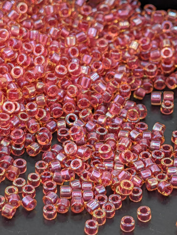 DB0062:Light Cranberry Lined Topaz Luster Miyuki Delica (Size 11, 7 grams, ~1400 beads)