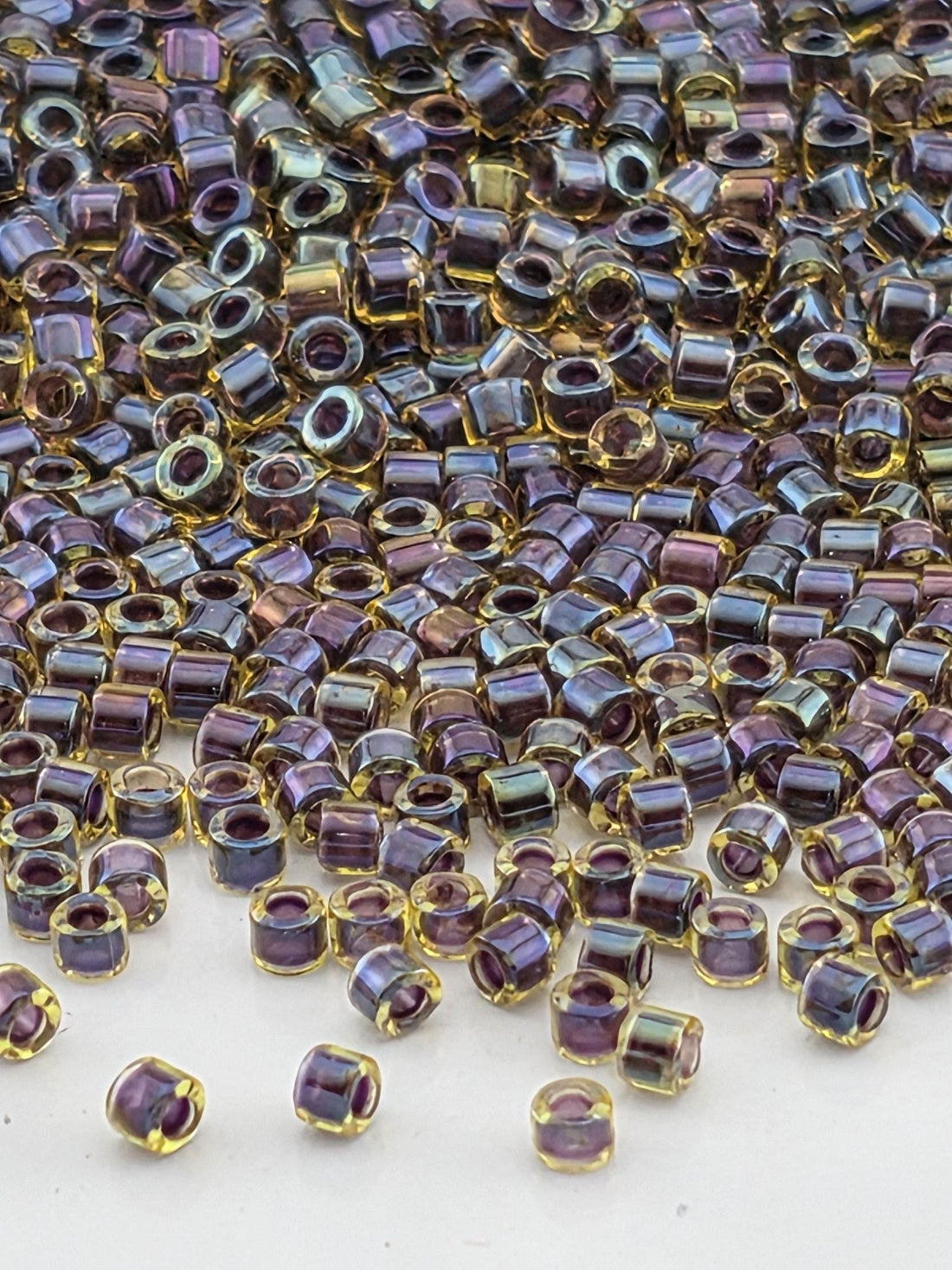 DB1740:Peridot/Purple Inside Color Lined Rainbow Miyuki Delica (Size 11, 7 grams, ~1400 beads)