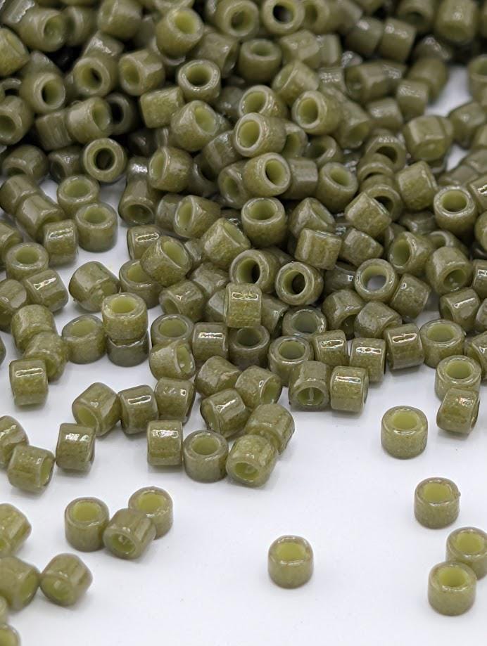 DB2357 Seed Beads: Pickle Green Glass Miyuki Delica (Size 11, 7 grams, ~1400 beads)