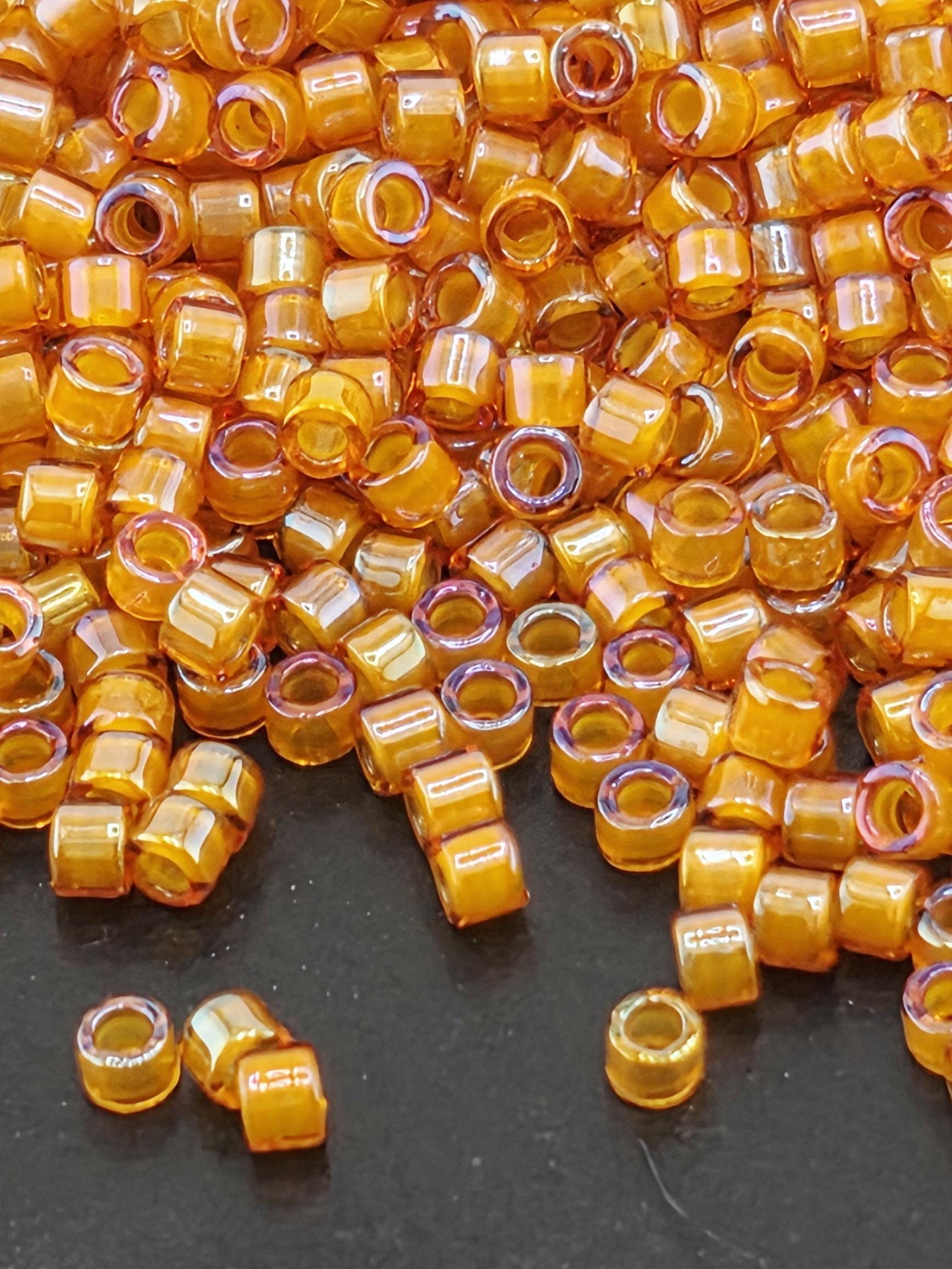 DB1734:Peridot/Gold Dust Inside Color Lined Rainbow Miyuki Delica (Size 11, 7 grams, ~1400 beads)