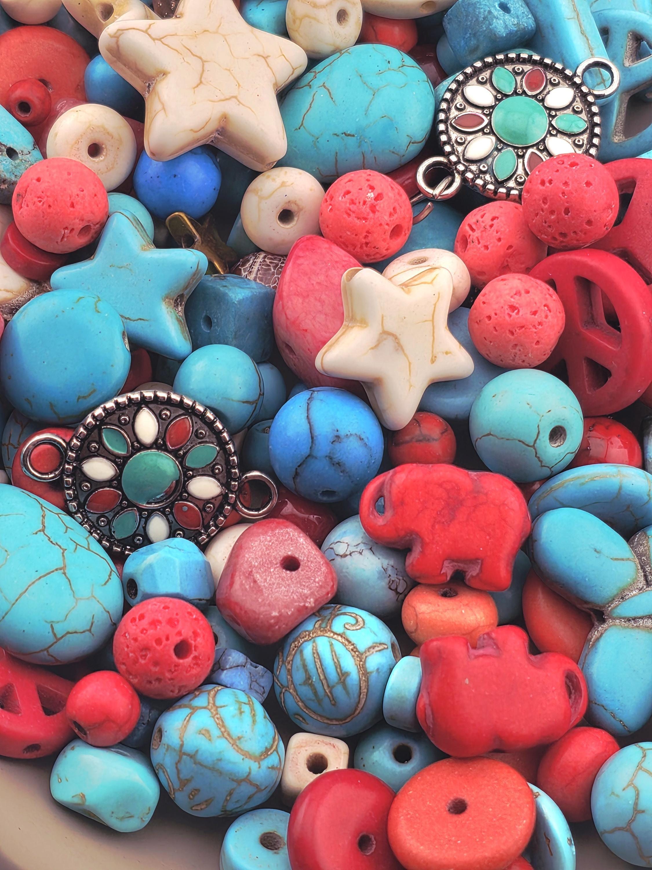 Santa Fe Sky Howlite Beads, Textured Gemstones (2oz Craft Lot) | Jewelry Making Bracelet Supply | Learise Curated Mix