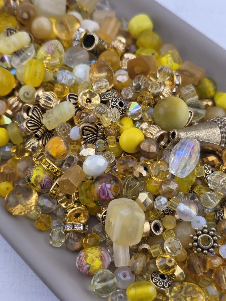 Sunny Sundays Glass Beads, Mixed Shapes, Orange Yellow (56g Pack) | Jewelry Making Bracelet Supply | Learise Curated Mix