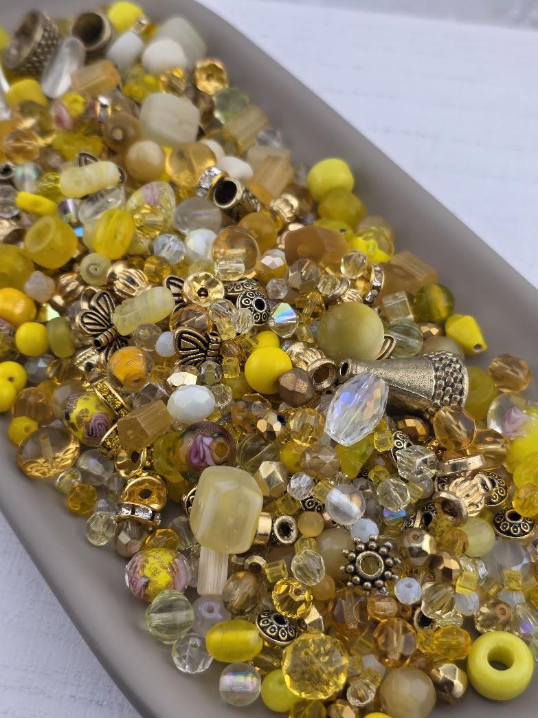 Sunny Sundays Glass Beads, Mixed Shapes, Orange Yellow (56g Pack) | Jewelry Making Bracelet Supply | Learise Curated Mix